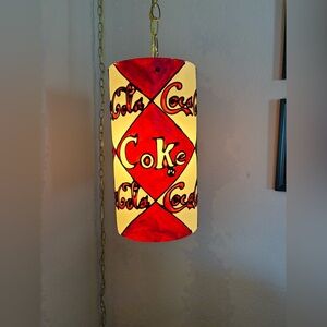 Vtg 1960-70’s Cylindrical Coca Cola Hanging Lamp Rewired W New Cords & Socket